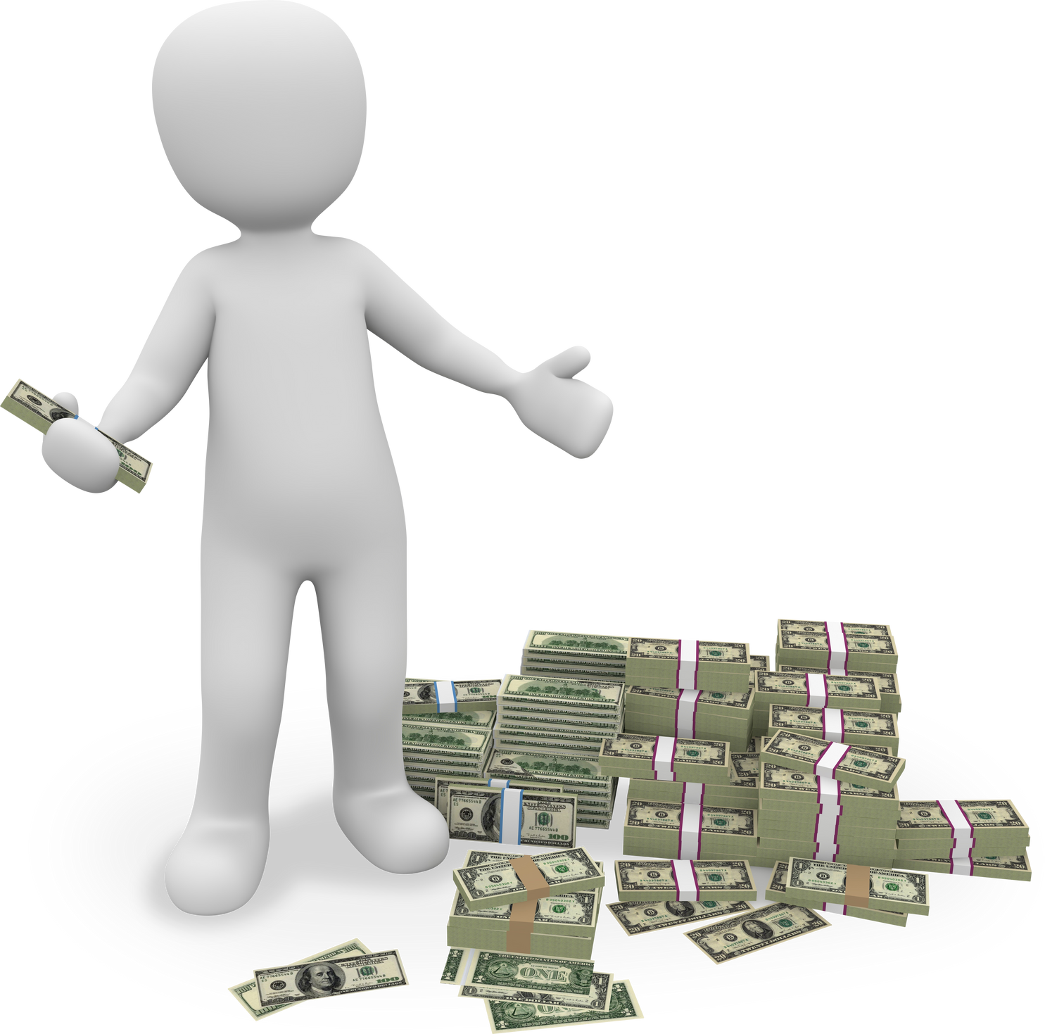 White 3d model with a Pile of Money